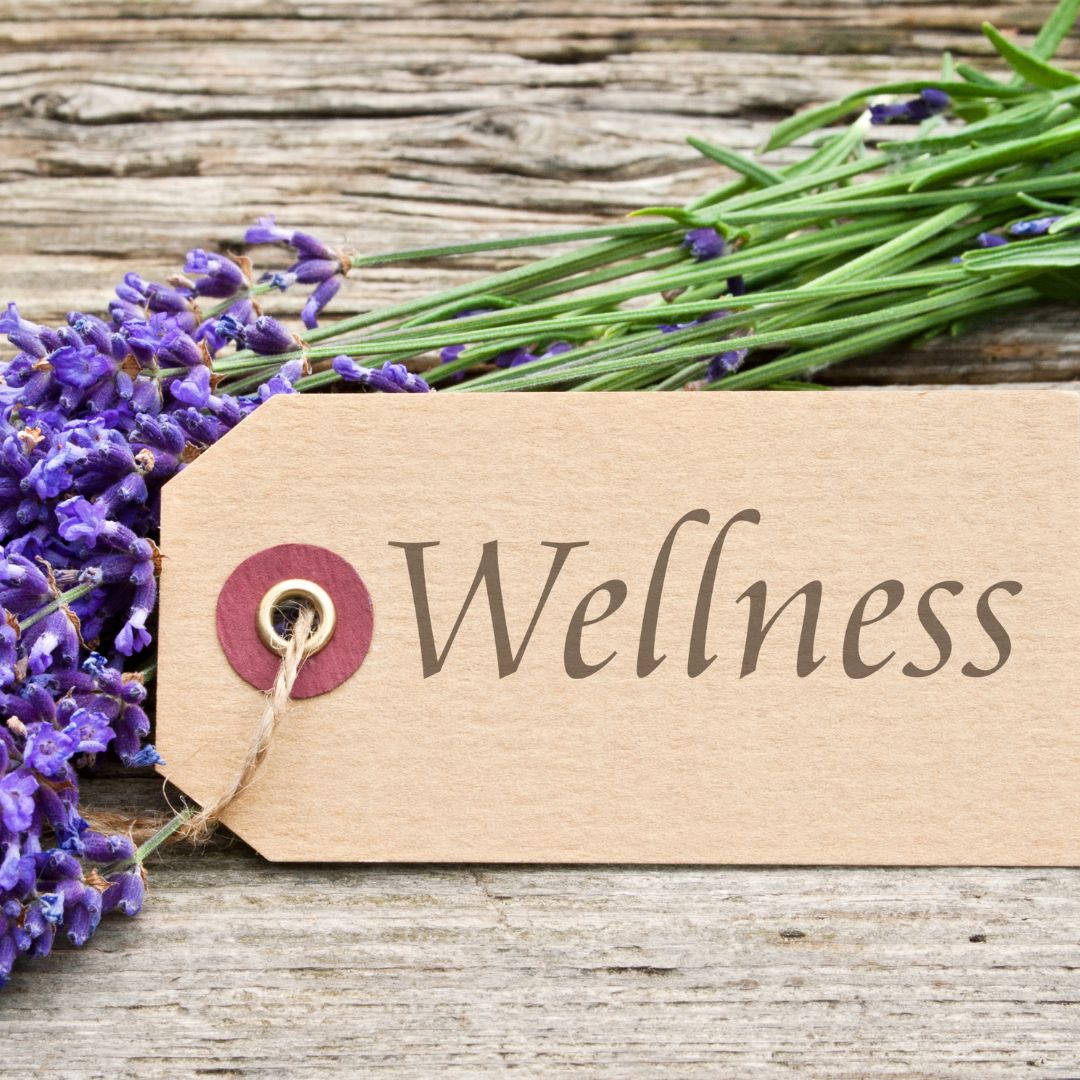 Wellness sign and flowers